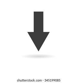 Isolated dark grey icon for arrow pointing down (download) on white background with shadow