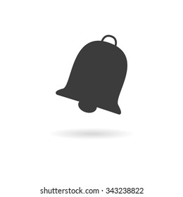 Isolated dark grey icon for bell (alarm, alert) on white background with shadow