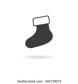 Isolated dark grey icon for christmas stocking  on white background with shadow