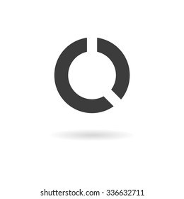Isolated dark grey icon for circular graph on white background with shadow