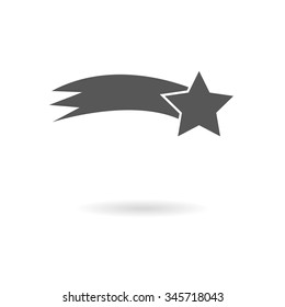 Isolated dark grey icon for comet (shooting star) on white background with shadow