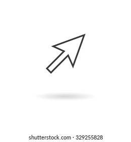 Isolated dark grey icon for cursor (arrow) silhouette  on white background with shadow