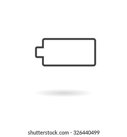 Isolated dark grey icon for empty battery on white background with shadow