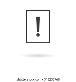 Isolated dark grey icon for file with exclamation mark (important information)  on white background with shadow