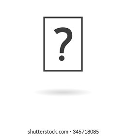 Isolated dark grey icon for file with question mark (info, faq, etc.)  on white background with shadow