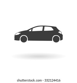 Icono gris oscuro aislado para el coche hatchback - carga, transporte, etc. sobre fondo blanco con sombra