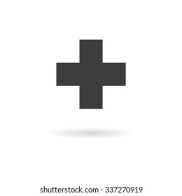 Isolated dark grey icon for help (add) on white background with shadow