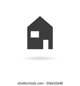 Isolated dark grey icon or home (house) on white background with shadow