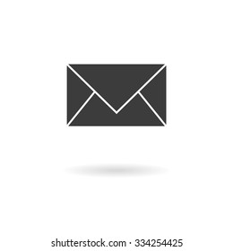 Isolated dark grey icon for mail (message) on white background with shadow