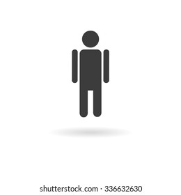 Isolated dark grey icon of man (male) on white background with shadow