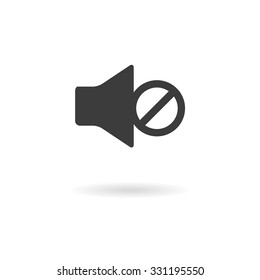 Isolated dark grey icon for (no) sound off (part of media player icon set) on white background with shadow