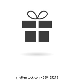 Isolated dark grey icon of present (gift) on white background with shadow