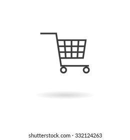 Isolated dark grey icon for shopping cart on white background with shadow