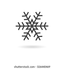 Isolated dark grey icon for snow or snowflake on white background with shadow (part of weather icon set)
