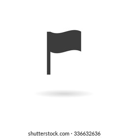 Isolated dark grey icon for waving flag on white background with shadow