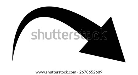  Isolated dark pointing arrow icon. Modern pointing vector arrow icon. Curved line arrows. Black single curved arrow icon on white page. Vector isolated arrows set on white background. EPS 10. 
