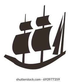 Isolated dark silhouette of a stylized sailboat ship.