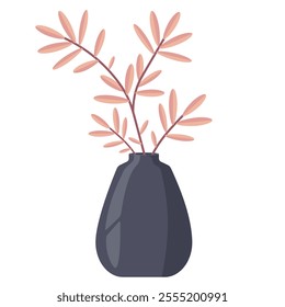 Isolated dark vase with flowers in flat style. Vector illustration