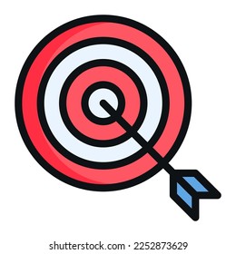 Isolated dartboard with arrow in outline color icon on white background. Target, goal, focus, strategy, business