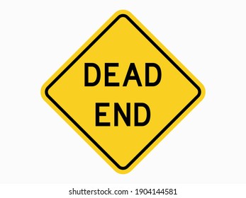 isolated dead end  warning sign, symbol on yellow round square on white color background element for road board, label, banner etc. flat vector design. svg