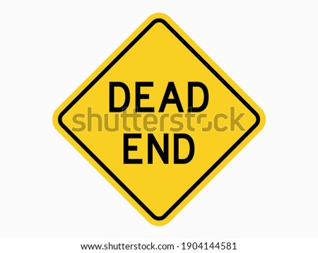 isolated dead end  warning sign, symbol on yellow round square on white color background element for road board, label, banner etc. flat vector design.