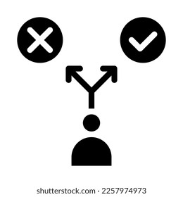 Isolated decision in solid glyph icon on white background. Opportunity, option, choose, thinking
