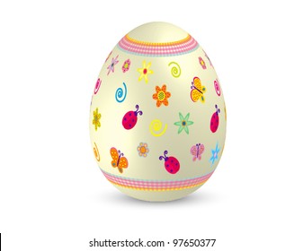 Isolated and decorated Easter egg vector illustration with summer symbols on white background for different uses