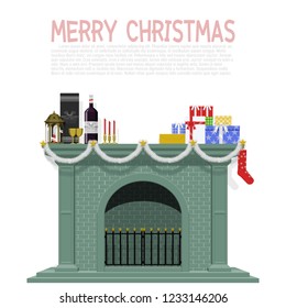 Isolated decorated fireplace on transparent background