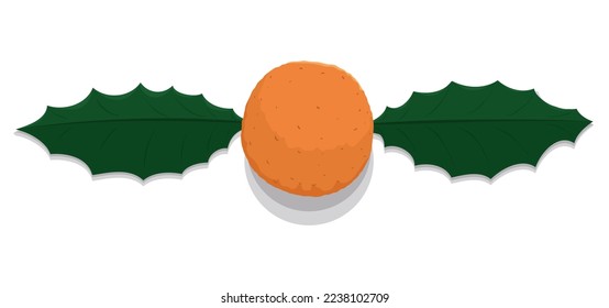 Isolated decoration made with delicious round fritter and green holly leaves for a delicious Christmas.