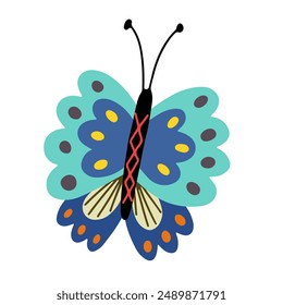 Isolated decorative butterfly, moth. Floral insect, exotic butterfly. Spring fly insect.
