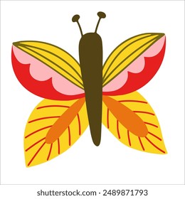 Isolated decorative butterfly, moth. Floral insect, exotic butterfly. Spring fly insect.