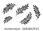 Isolated decorative olive branches leaves set silhouettes with leaves