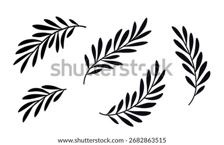 Isolated decorative olive branches leaves set silhouettes with leaves