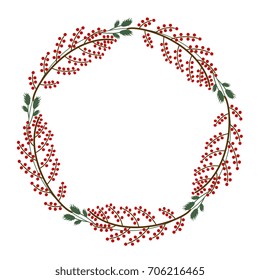 Isolated decorative round frame with floral motifs. Wreath of wild plants with five-pointed star inner space. 