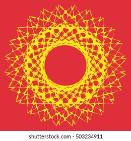 isolated decorative spider web. Yellow lines on a red background