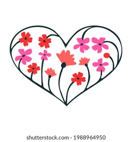 Isolated decorative vector heart with flowers