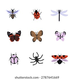 Isolated decorative vector insects set
