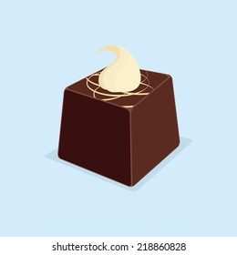 an isolated delicious candie with white cream on a blue background