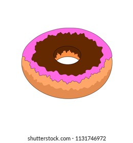 Isolated delicious fast food chocolate donut , illustration icon