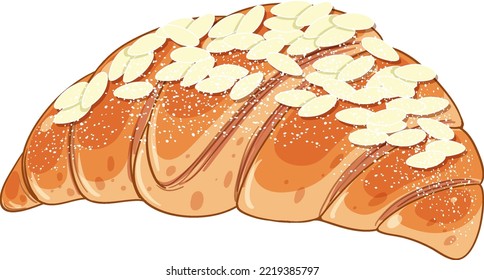 Isolated delicious French almond croissant illustration