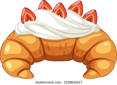 Isolated delicious French strawberry cream cheese croissant illustration