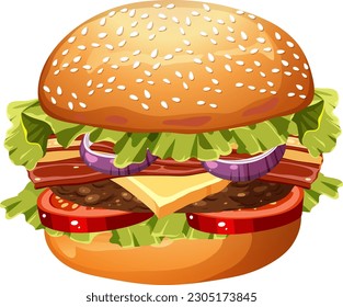 Isolated delicious hamburger cartoon illustration