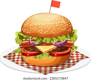 Isolated delicious hamburger cartoon illustration