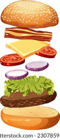 Isolated delicious hamburger cartoon illustration