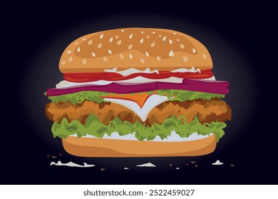 Isolated delicious hamburger cartoon. Sticker design street food.