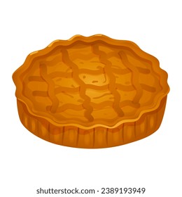 Isolated delicious Thanksgiving pie. Fragrant sweet pastry made from dough with a crispy crust. A confectionery product made from flour with filling and spices. Vector illustration.