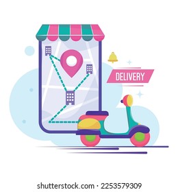 Aplicación de entrega aislada en smartphone con tienda de campaña Vector