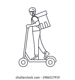 Isolated delivery boy with a package on a scooter Vector illustration