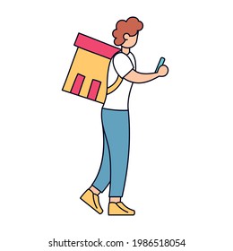 Einziger Lieferjunge mit einer verpackten Vektorgrafik