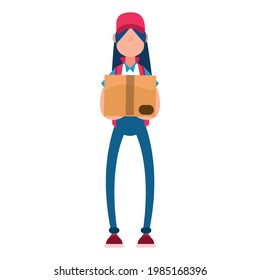 Niña de parto aislada con un paquete Ilustración vectorial